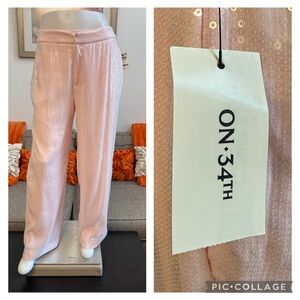 NWT On 34th Pink Dogwood Sequined High Rise Straight-Leg Pants